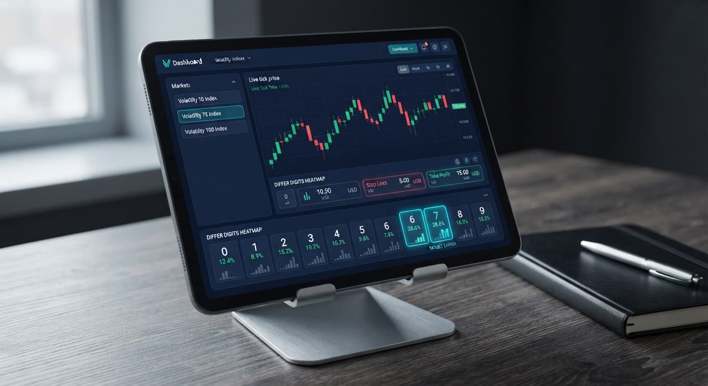 Screenshot of BinaryBot.live showing the 0-9 digit heatmap with digit 7 highlighted as the DIFFER target for Kenyan traders.