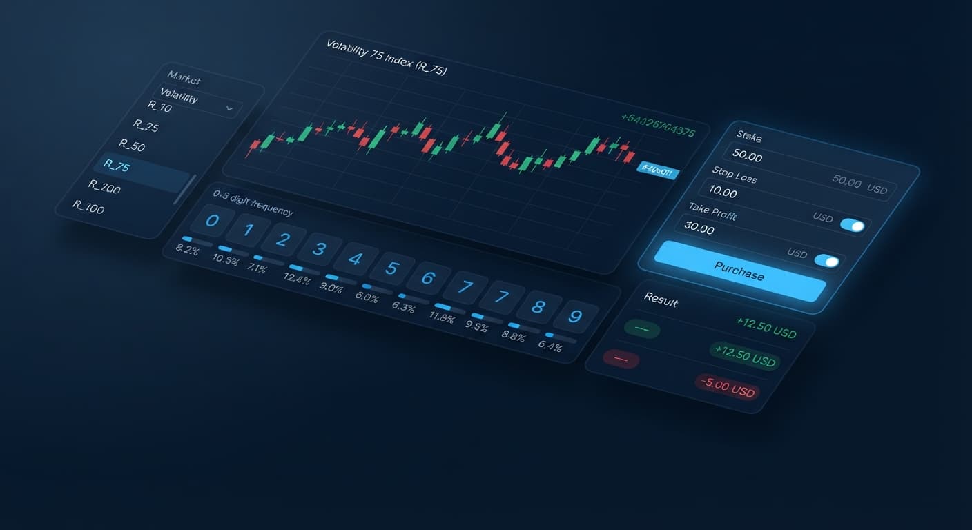 A screenshot of the BinaryBot.live risk management interface showing configured stop loss and take profit settings for safe automated trading.