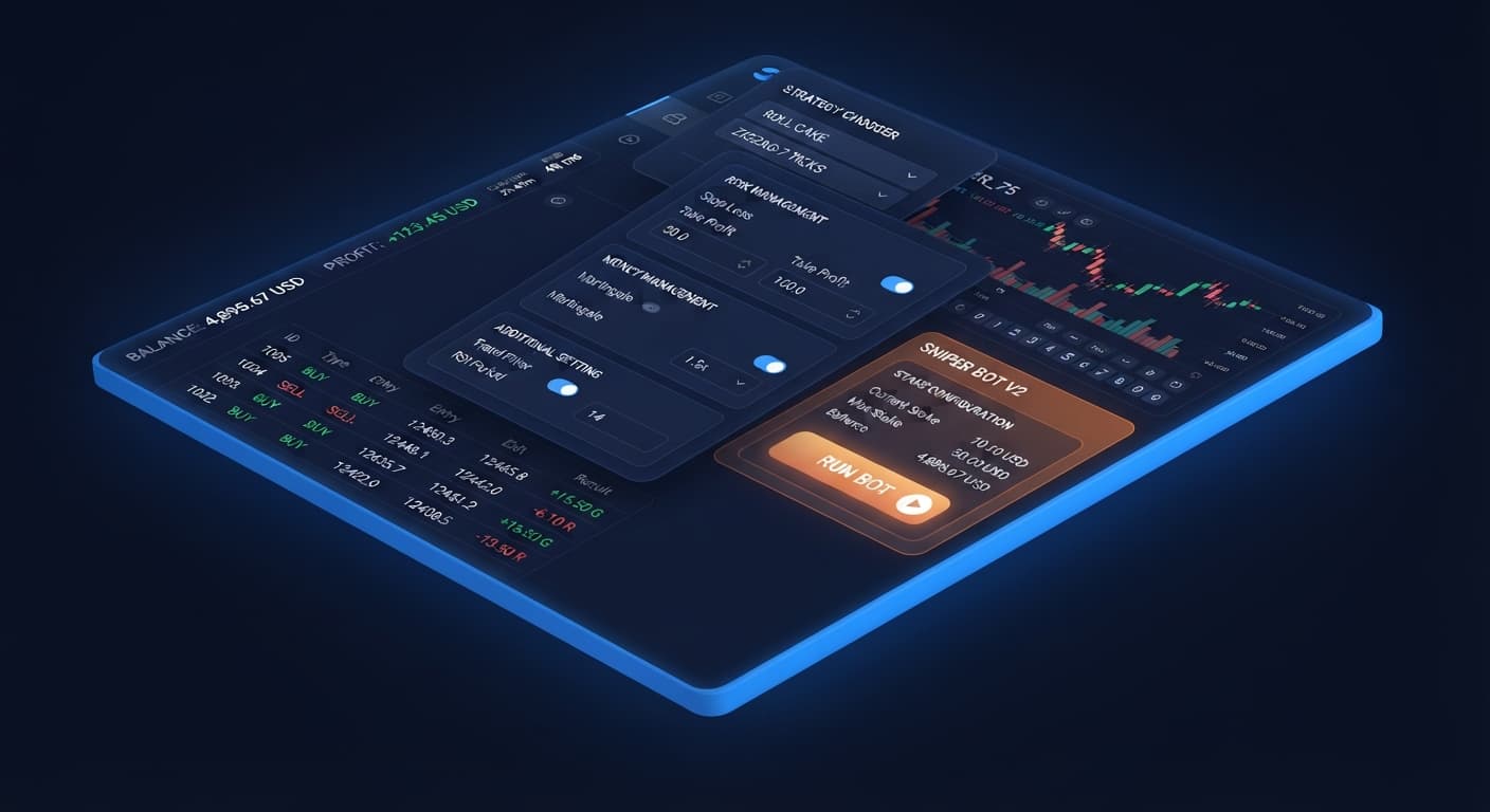 The user interface of Sniper Bot V2 displaying configuration options and execution controls for automated trading.