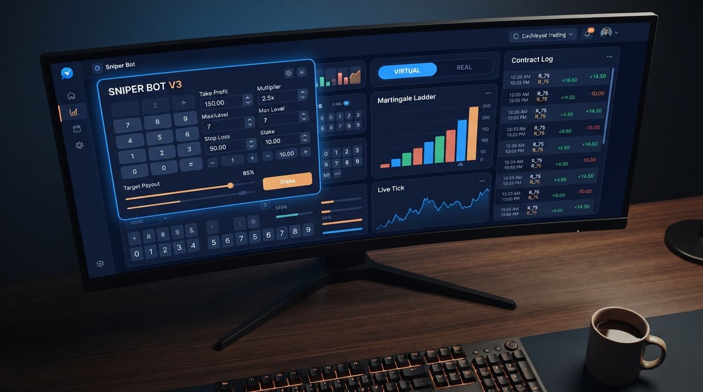 A close-up of the Sniper Bot V3 configuration panel highlighting the Take Profit input field and target payout slider.
